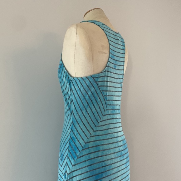 BUFFALO Capri blue, long, striped, high-low maxi dress, racer back. L - Picture 7 of 14